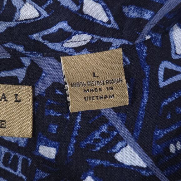 VTG Blue Geometric Hawaiian Shirt Mens Lg SOFT Natural Issue Short Sleeve Button - Picture 12 of 16